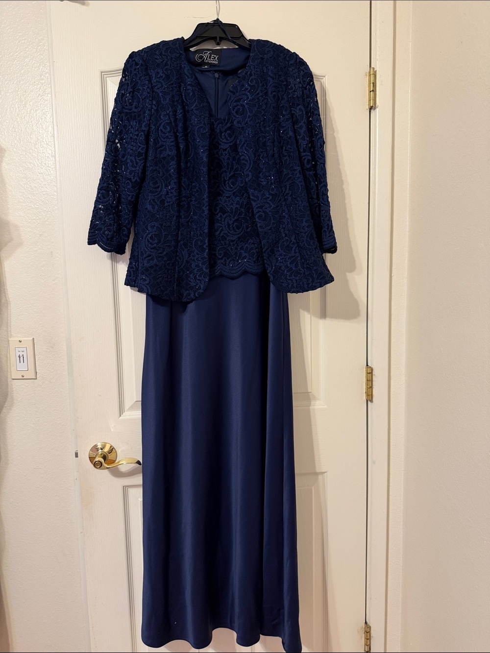 Alex Evenings Navy Lace Overlay Maxi Skirt Set